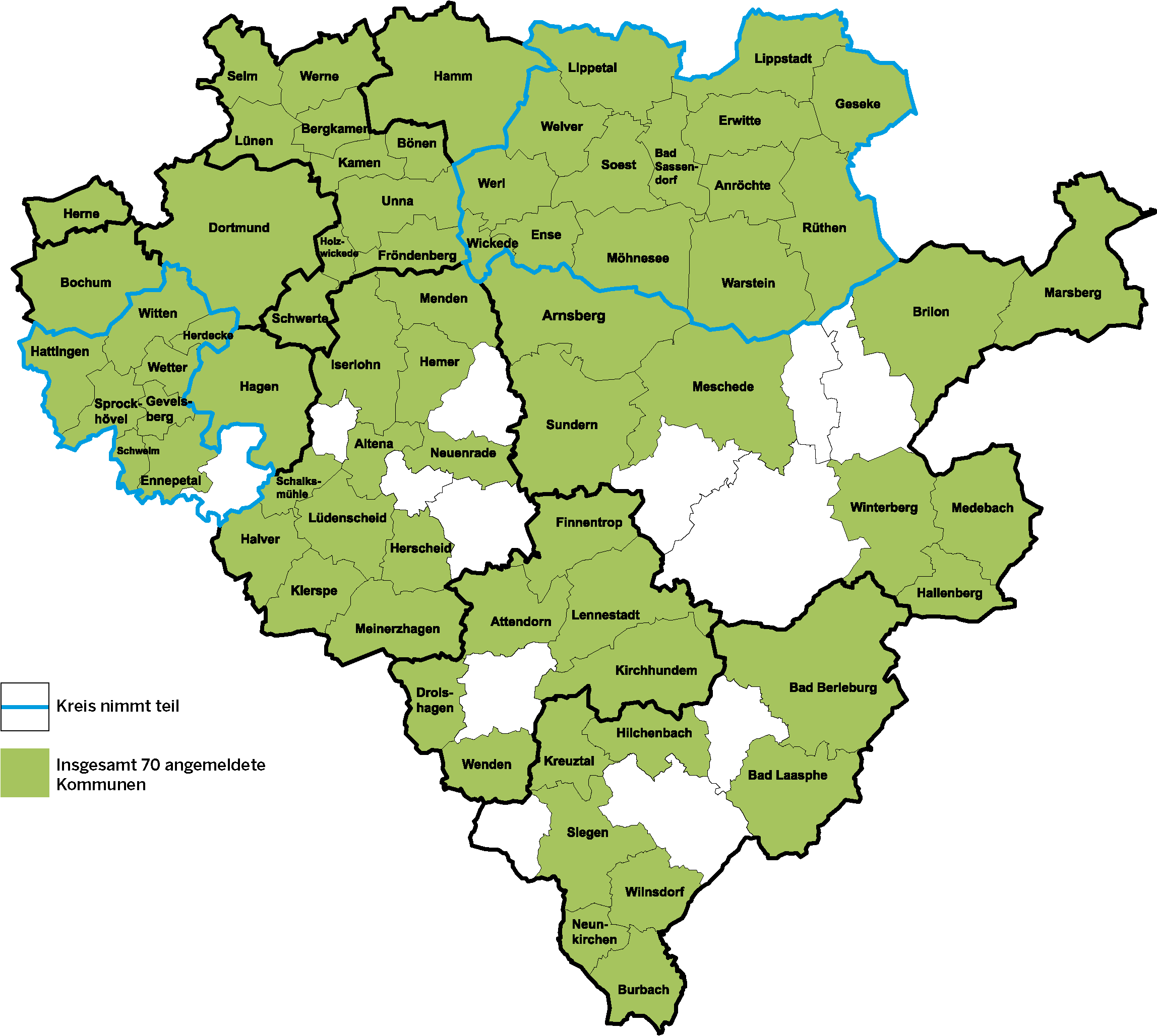 Teilnehmende Kommunen an der Klimakampagne im Regierungsbezirk Arnsberg