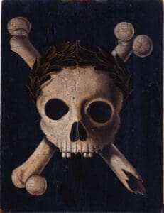 Ausstellungsstück in Arnsberg: Memento-Mori-Schild mit dem Triumph des Todes, 1607/1635, Stiftung Deutsches Historisches Museum, Berlin