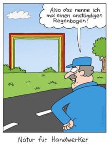 Karikaturist Uwe Krumbiegel hat diesen Handwerker-Regenbogen kreiert - Foto Galerie Komische Meister Dresden