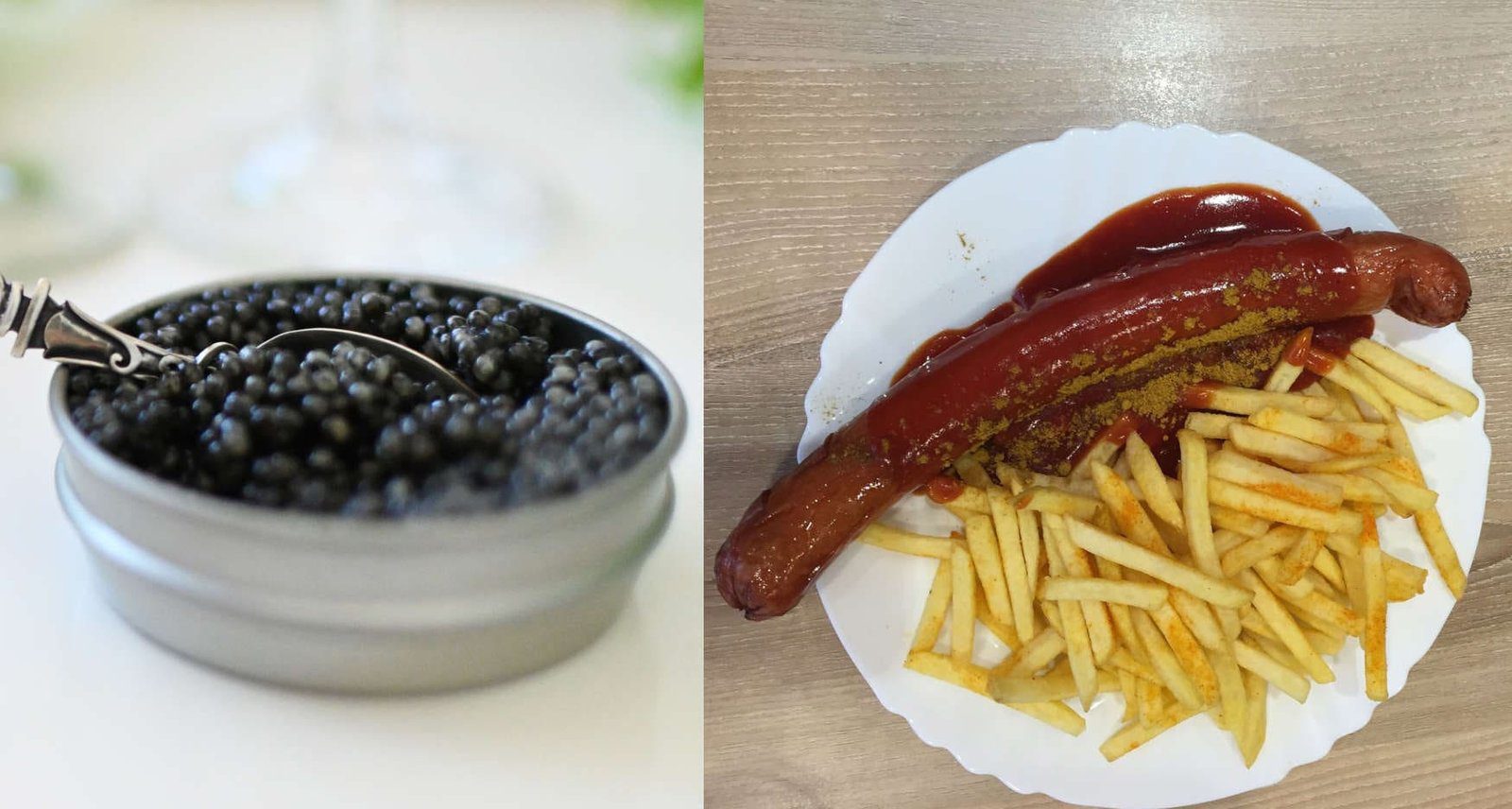 Kaviar und Currywurst mit Fotos von Bild von Zarah auf Pixabay und Iren auf Pixabay - Montage tfw
